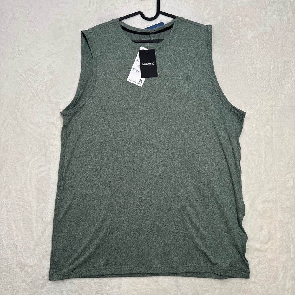 Hurley Tank Top Mens M Green Breathe Icon Sleeveless Performance Stretch Heather